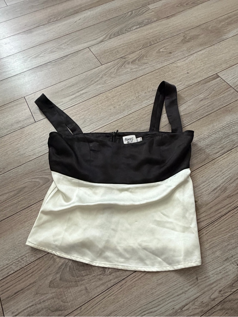 Princess Polly Black and Cream Satin Colorblock Cami